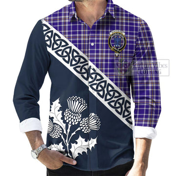 Ochterlony Tartan Long Sleeve Button Shirt Featuring Thistle and Scotland Map Men's Shirt - Tartan Vibes Clothing