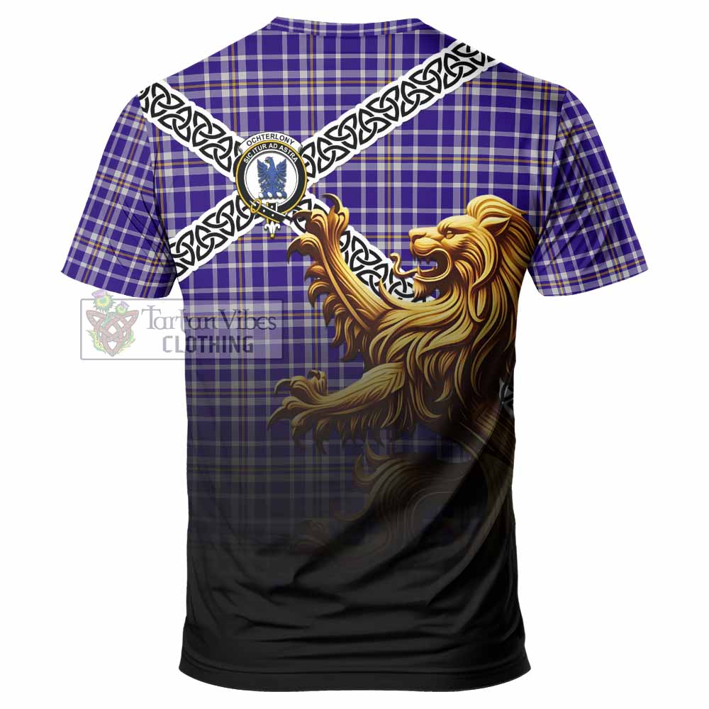 Ochterlony Crest Tartan T-Shirt with Golden Lion Emblem Celtic Style - Tartan Vibes Clothing