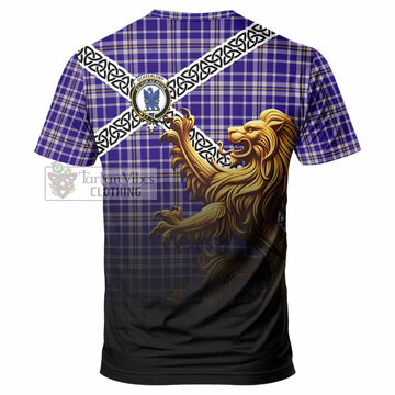Ochterlony Crest Tartan T-Shirt with Golden Lion Emblem Celtic Style
