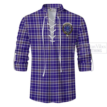 Ochterlony Tartan Ghillie Kilt Shirt with Family Crest Celtic Skull Style - Tartan Vibes Clothing