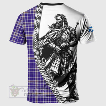 Ochterlony Tartan Clan Crest T-Shirt with Highlander Warrior Celtic Style