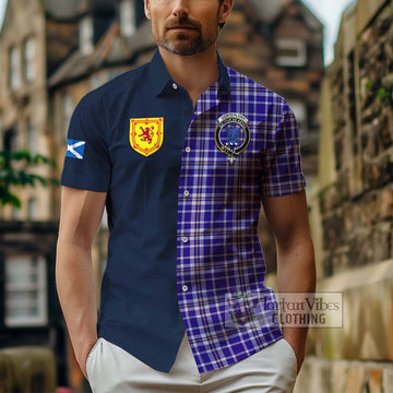 Ochterlony Tartan Hawaiian Shirt Alba with Scottish Lion Royal Arm Half Style - Tartan Vibes Clothing