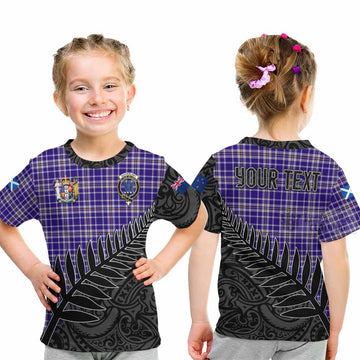 Ochterlony Crest Tartan Kid T-Shirt with New Zealand Silver Fern Half Style - Tartan Vibes Clothing