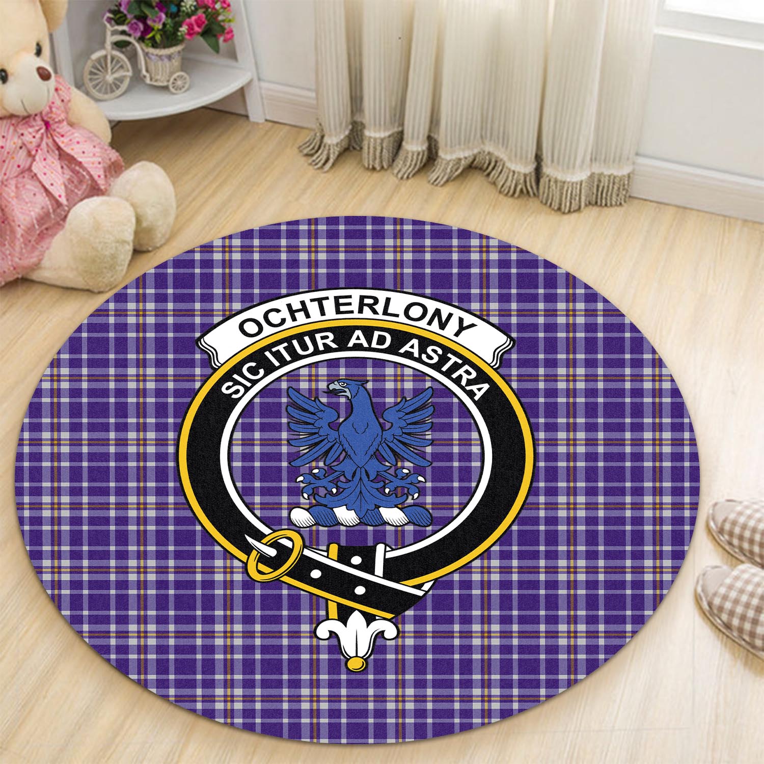 Ochterlony Tartan Round Rug with Family Crest - Tartan Vibes Clothing