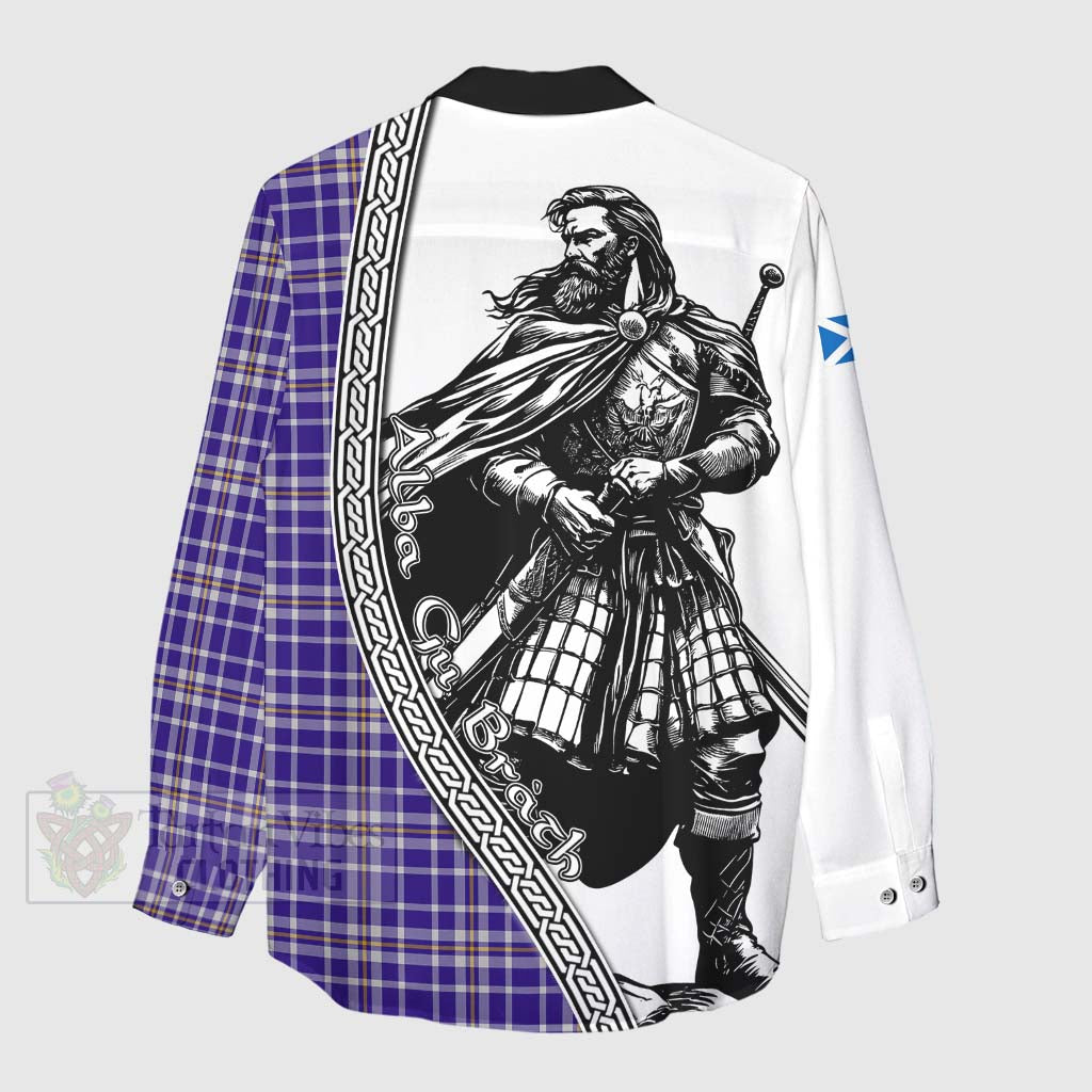 Ochterlony Tartan Clan Crest Women's Casual Shirt with Highlander Warrior Celtic Style - Tartan Vibes Clothing
