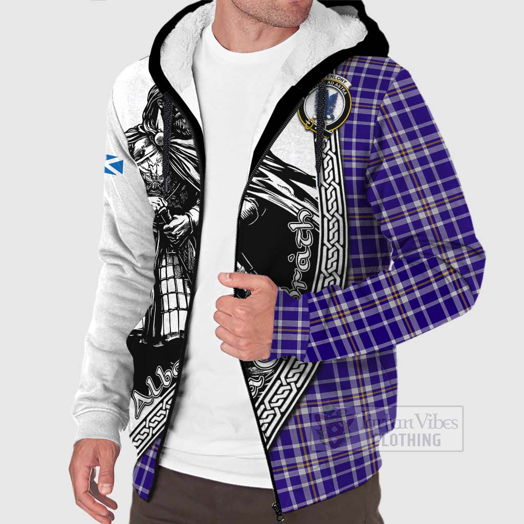 Ochterlony Tartan Clan Crest Sherpa Hoodie with Highlander Warrior Celtic Style Unisex - Tartan Vibes Clothing