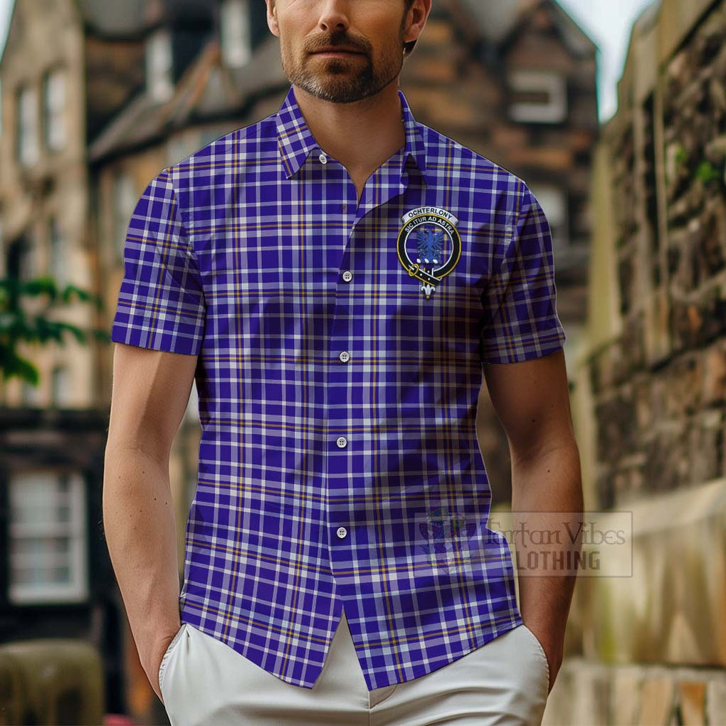 Ochterlony Tartan Hawaiian Shirt with Family Crest Celtic Skull Style - Tartan Vibes Clothing