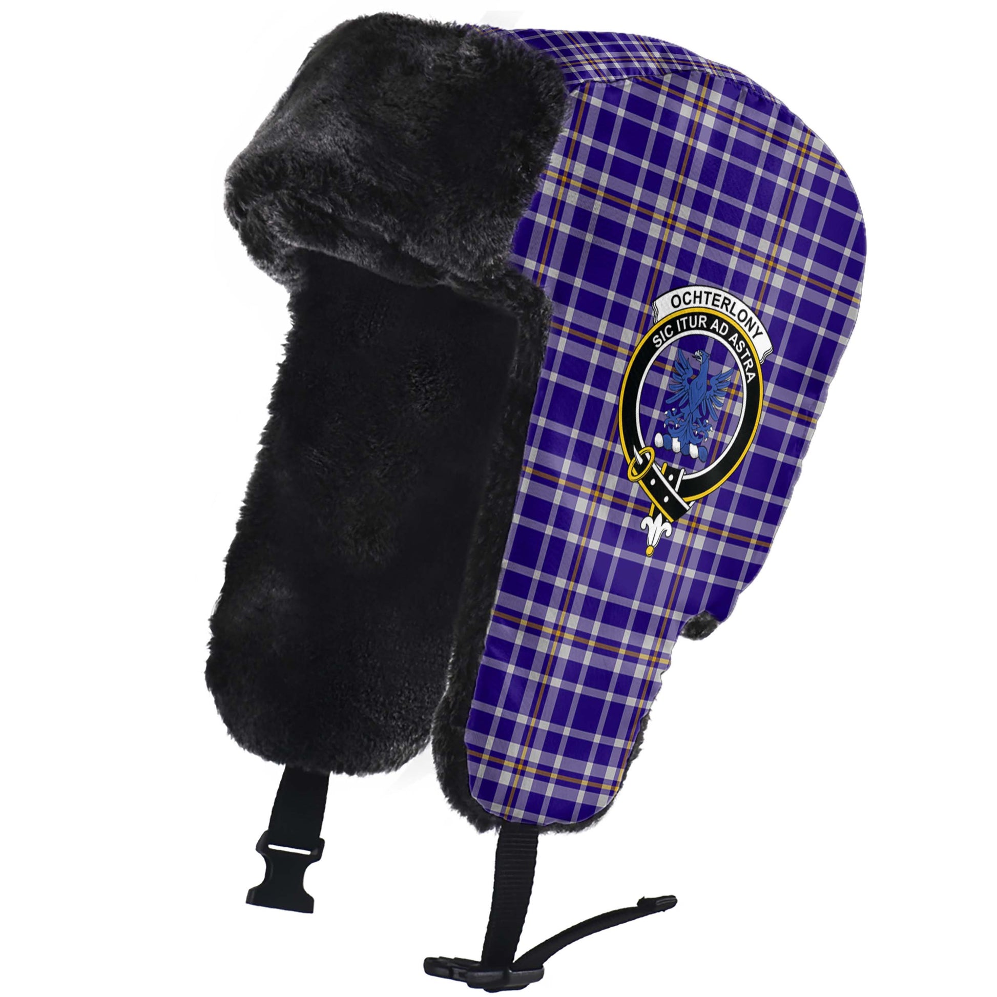 Ochterlony Tartan Winter Trapper Hat with Family Crest - Tartanvibesclothing