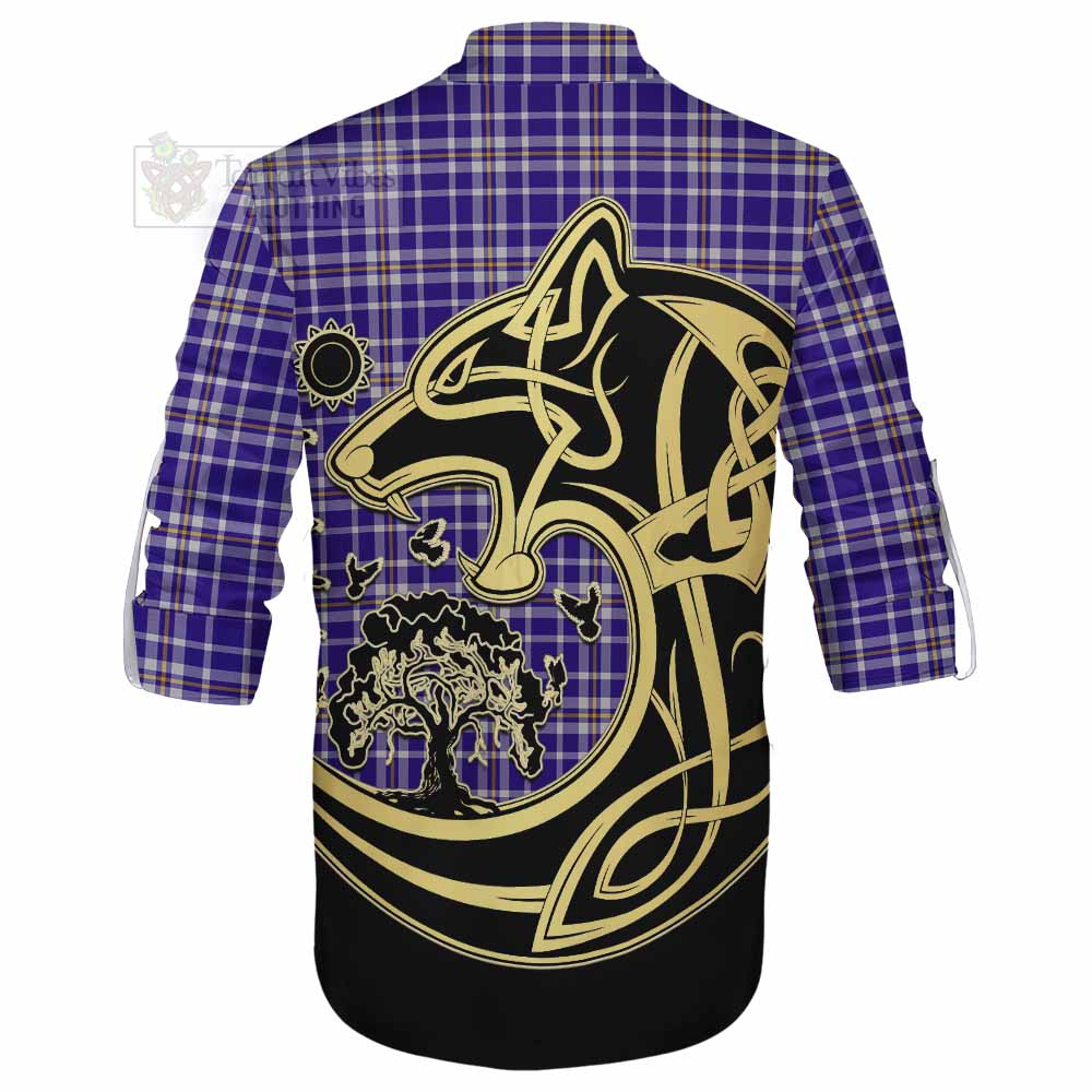Ochterlony Tartan Ghillie Kilt Shirt with Family Crest Celtic Wolf Style - Tartan Vibes Clothing