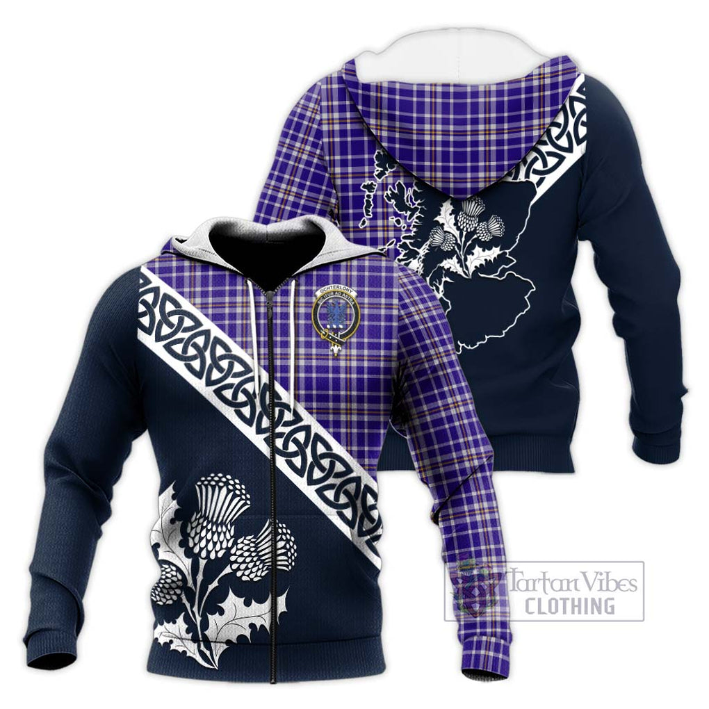Ochterlony Tartan Knitted Hoodie Featuring Thistle and Scotland Map Unisex Knitted Zip Hoodie - Tartan Vibes Clothing