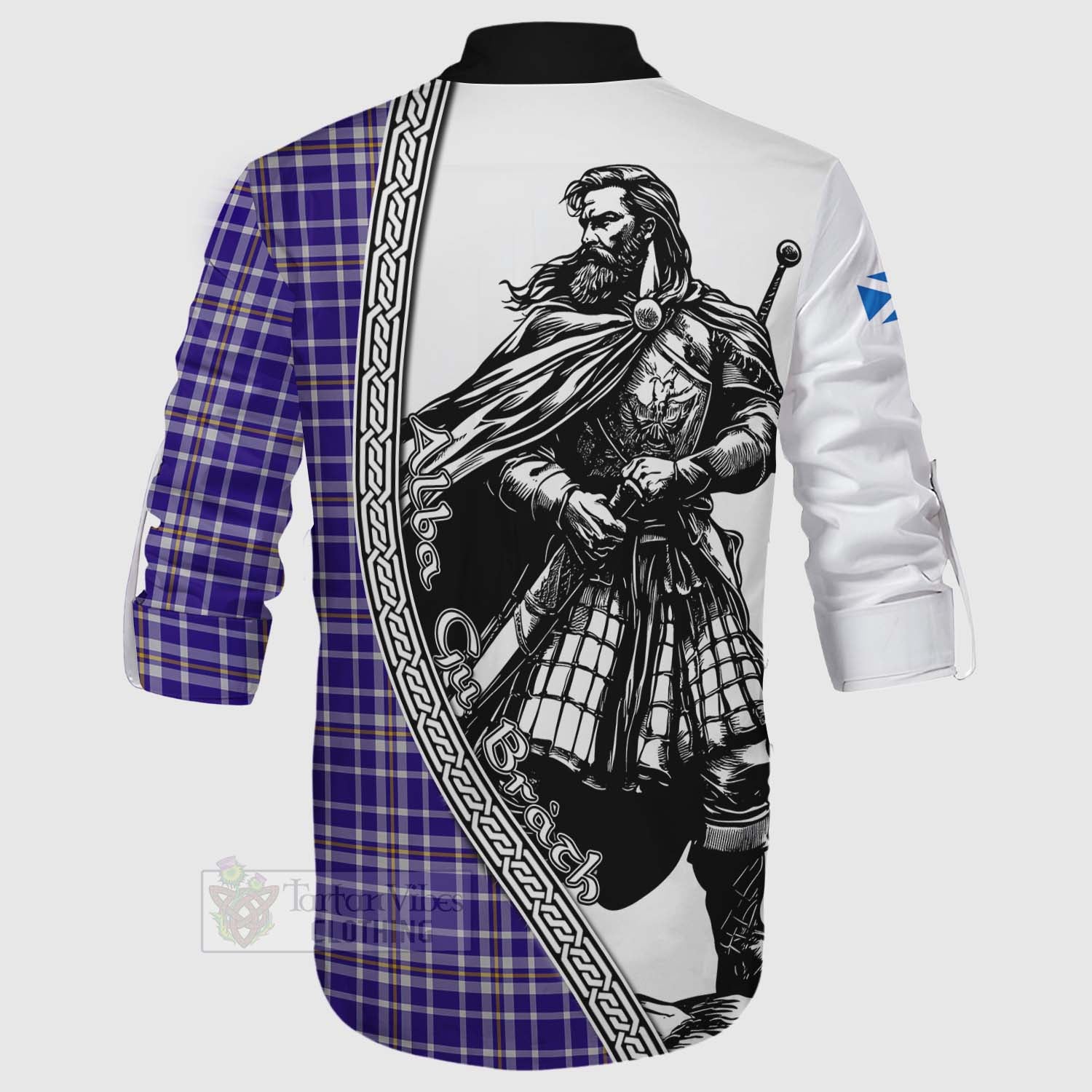 Ochterlony Tartan Clan Crest Ghillie Kilt Shirt with Highlander Warrior Celtic Style - Tartan Vibes Clothing
