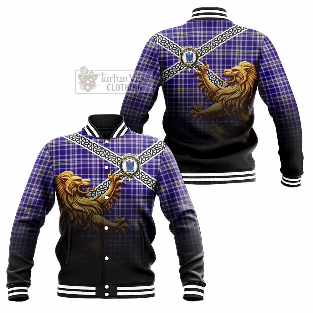 Ochterlony Crest Tartan Baseball Jacket with Golden Lion Emblem Celtic Style - Tartan Vibes Clothing