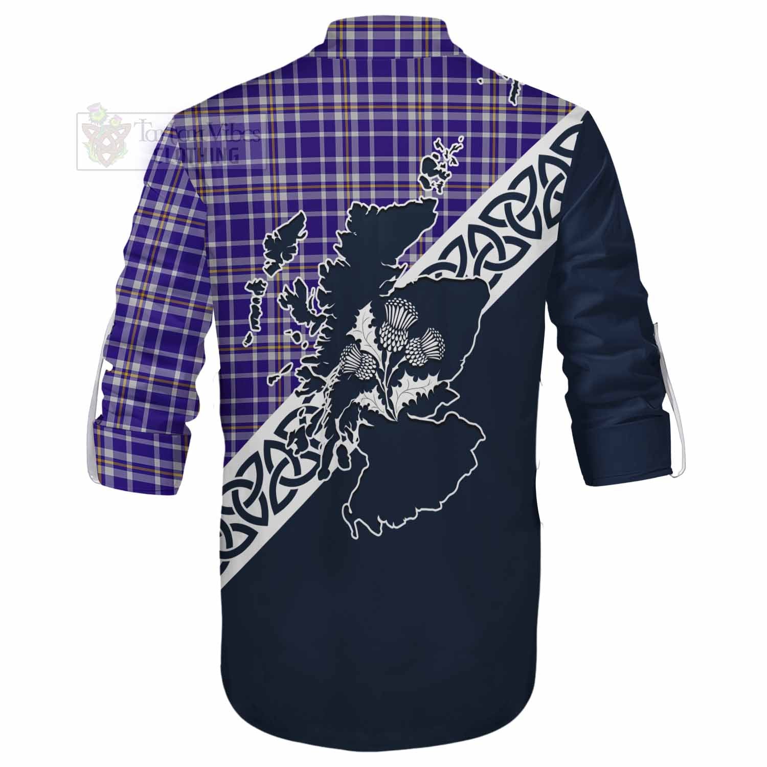 Ochterlony Tartan Ghillie Kilt Shirt Featuring Thistle and Scotland Map - Tartan Vibes Clothing