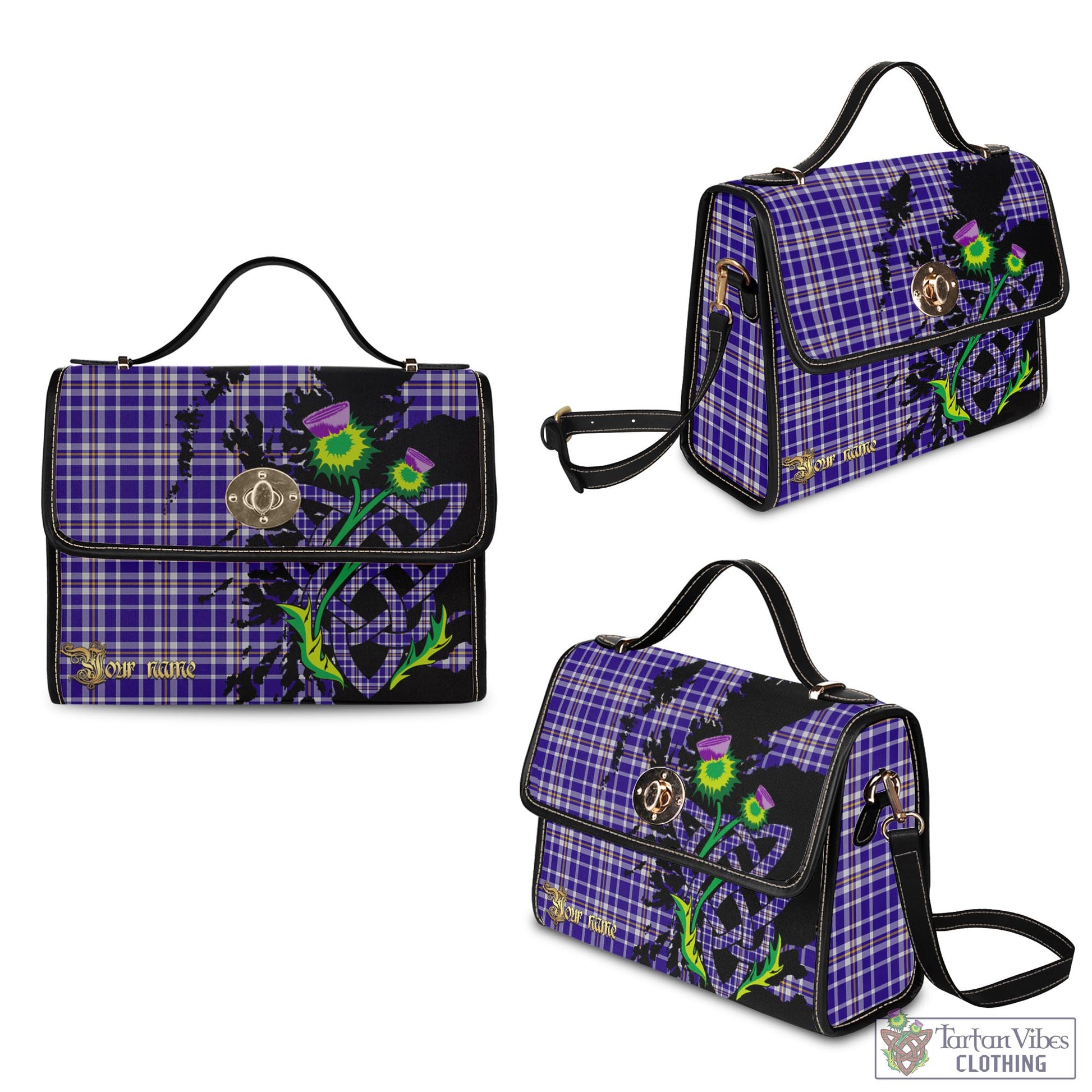 Tartan Vibes Clothing Ochterlony Tartan Waterproof Canvas Bag with Scotland Map and Thistle Celtic Accents
