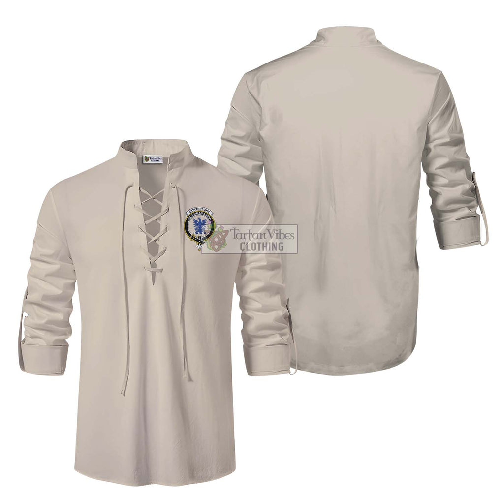 Ochterlony Clan Crest Ghillie Kilt Shirt Men Khaki - 2D-tartanvibesclothing