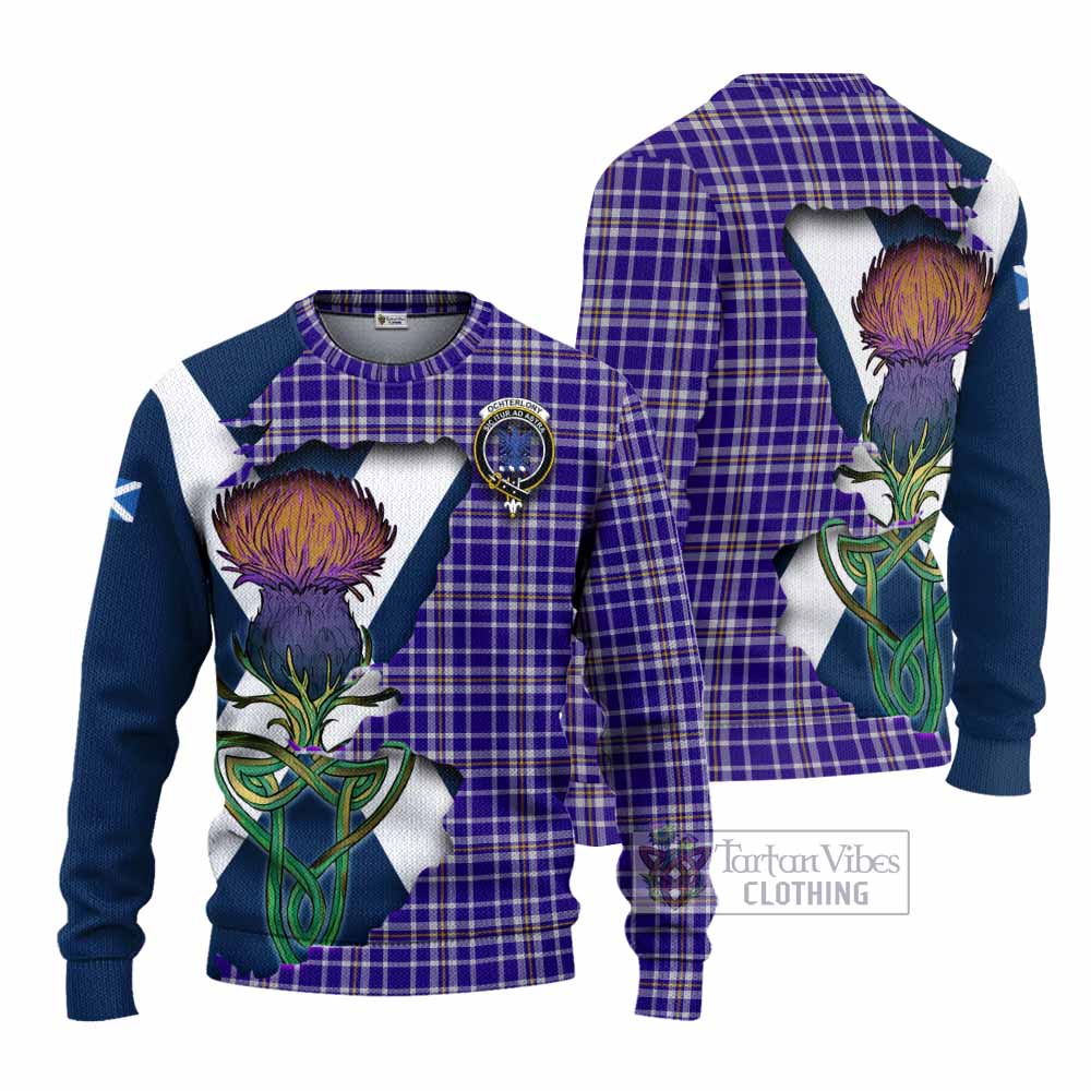 Ochterlony Tartan Family Crest Knitted Sweater Scottish Thistle Celtic Inspired - Tartan Vibes Clothing