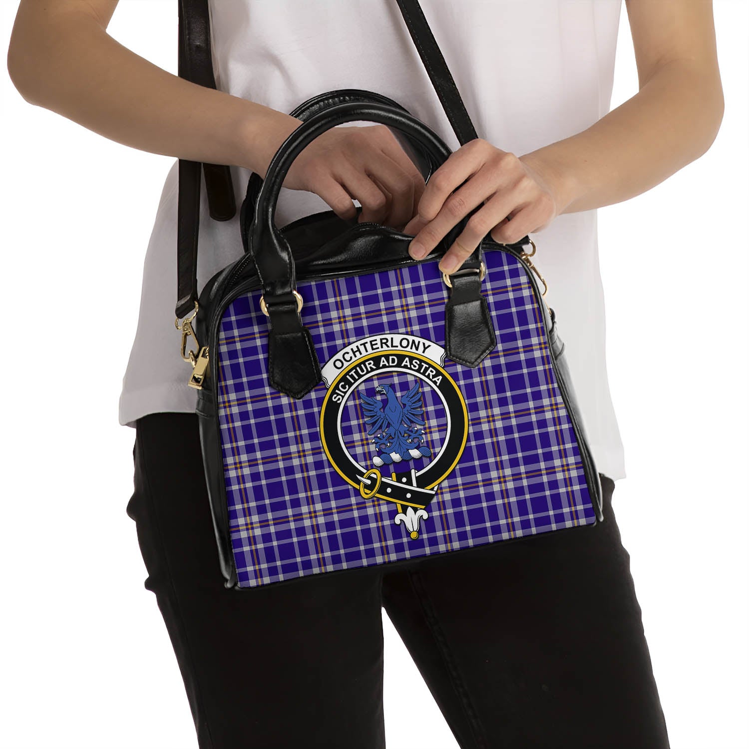 Ochterlony Tartan Shoulder Handbags with Family Crest - Tartan Vibes Clothing