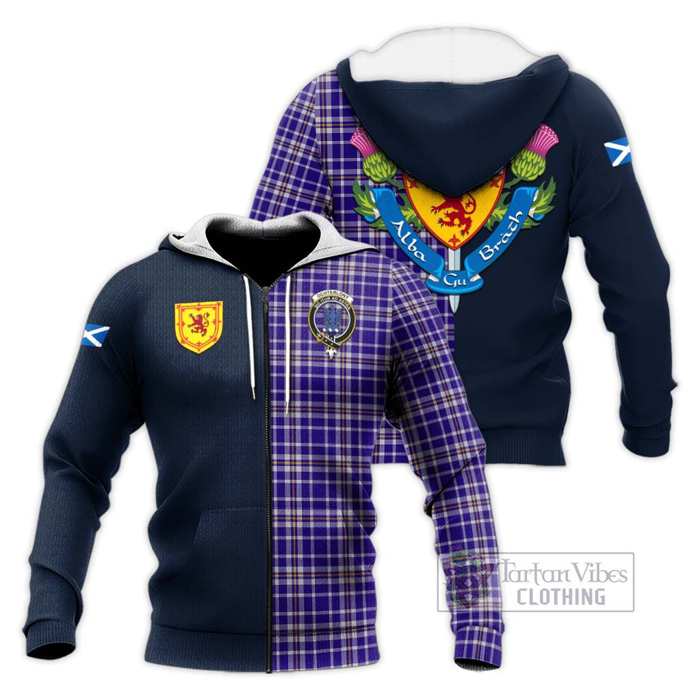 Ochterlony Tartan Knitted Hoodie Alba with Scottish Lion Royal Arm Half Style Unisex Knitted Zip Hoodie - Tartan Vibes Clothing