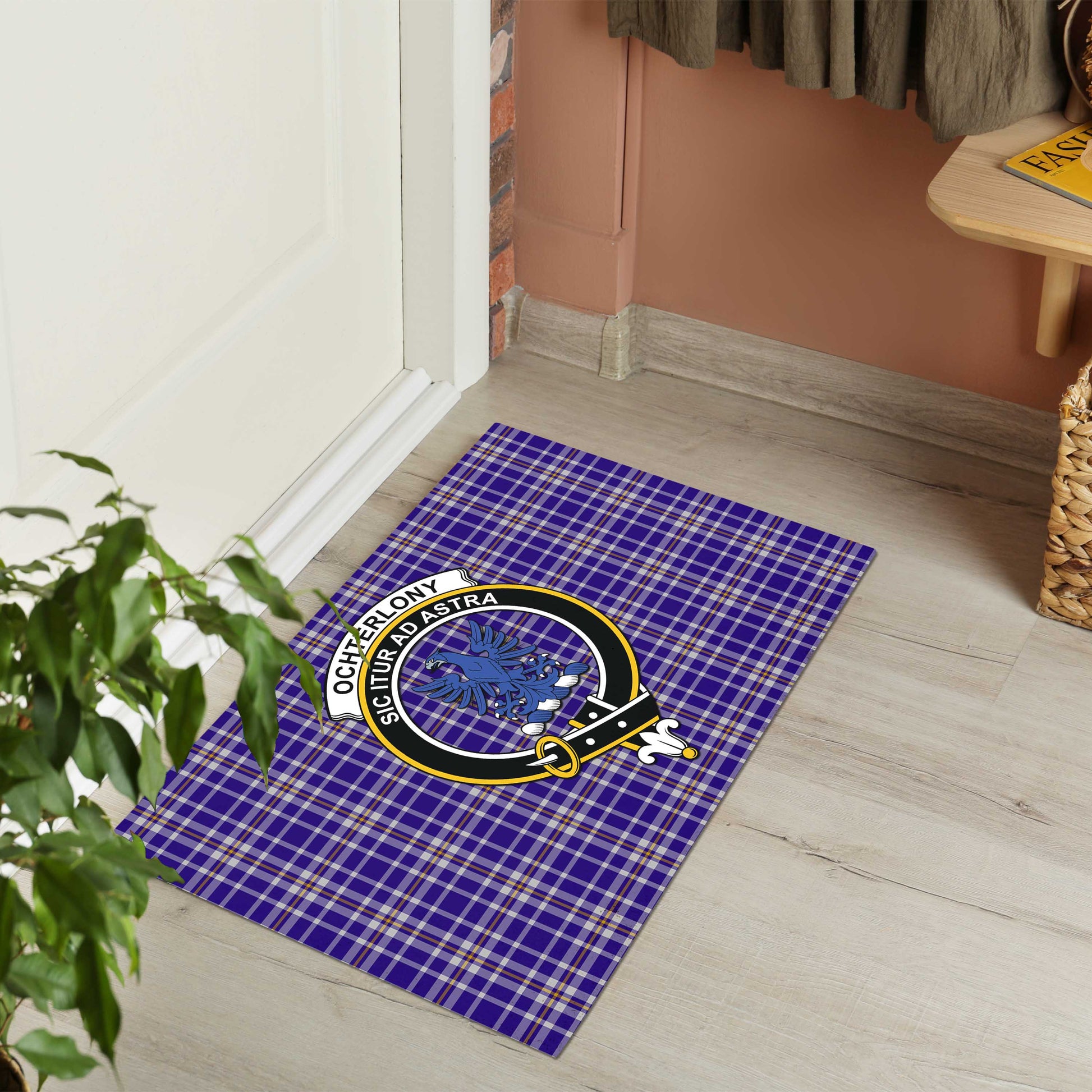 Ochterlony Tartan Rubber Doormat with Family Crest - Tartan Vibes Clothing