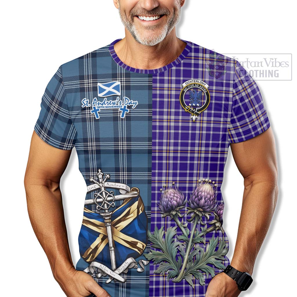 Ochterlony Tartan T-Shirt Happy St. Andrew's Day Half Tartan Style - Tartan Vibes Clothing