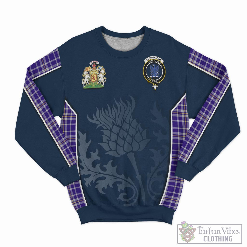 Ochterlony Tartan Sweatshirt with Family Crest and Scottish Thistle Vibes Sport Style - Tartan Vibes Clothing