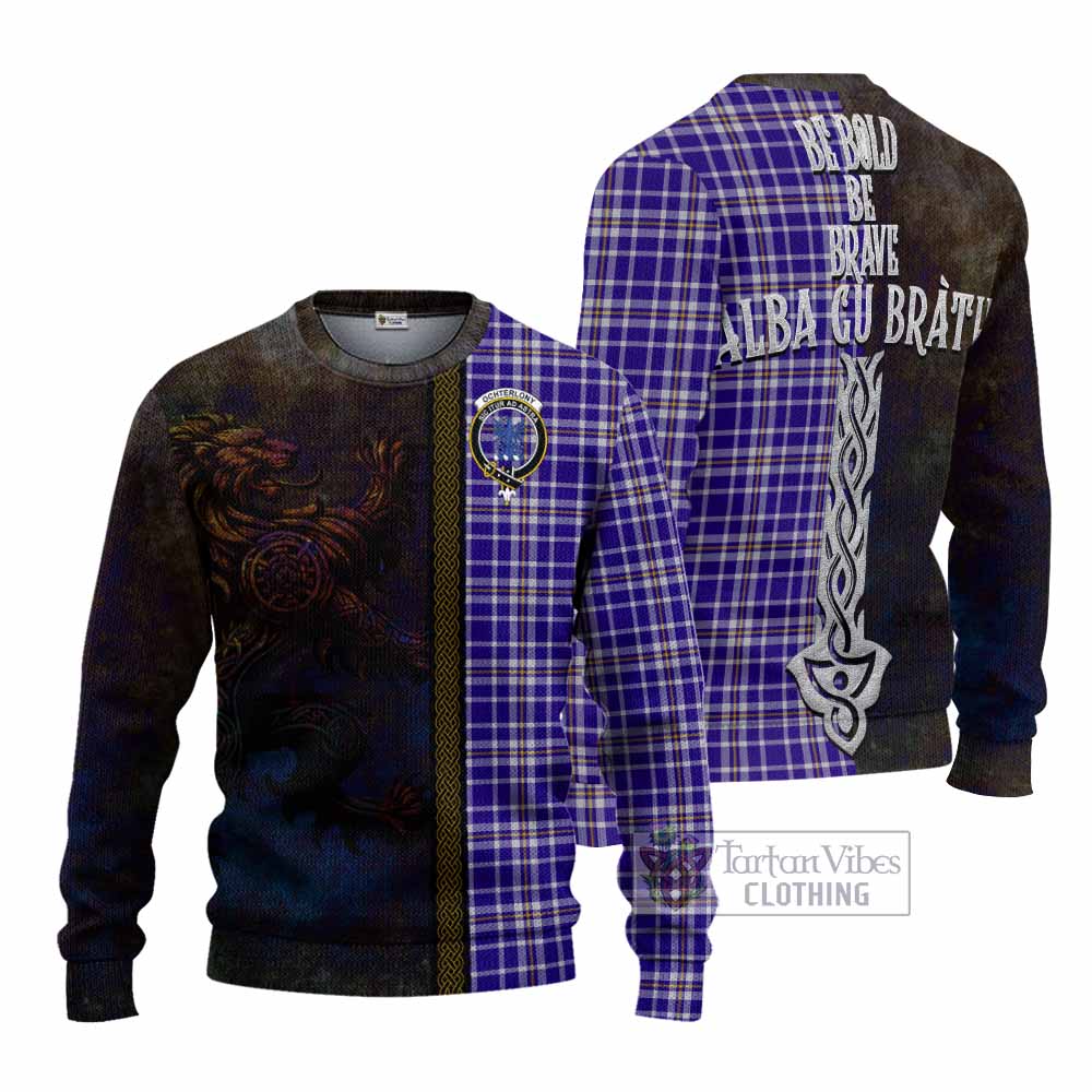 Ochterlony Tartan Family Crest Knitted Sweater Alba Gu Brath Be Brave Lion Ancient Style - Tartan Vibes Clothing