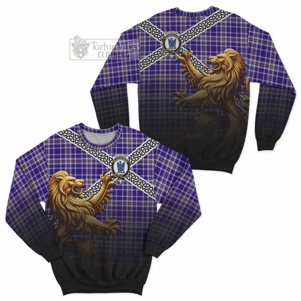 Ochterlony Crest Tartan Sweatshirt with Golden Lion Emblem Celtic Style - Tartan Vibes Clothing