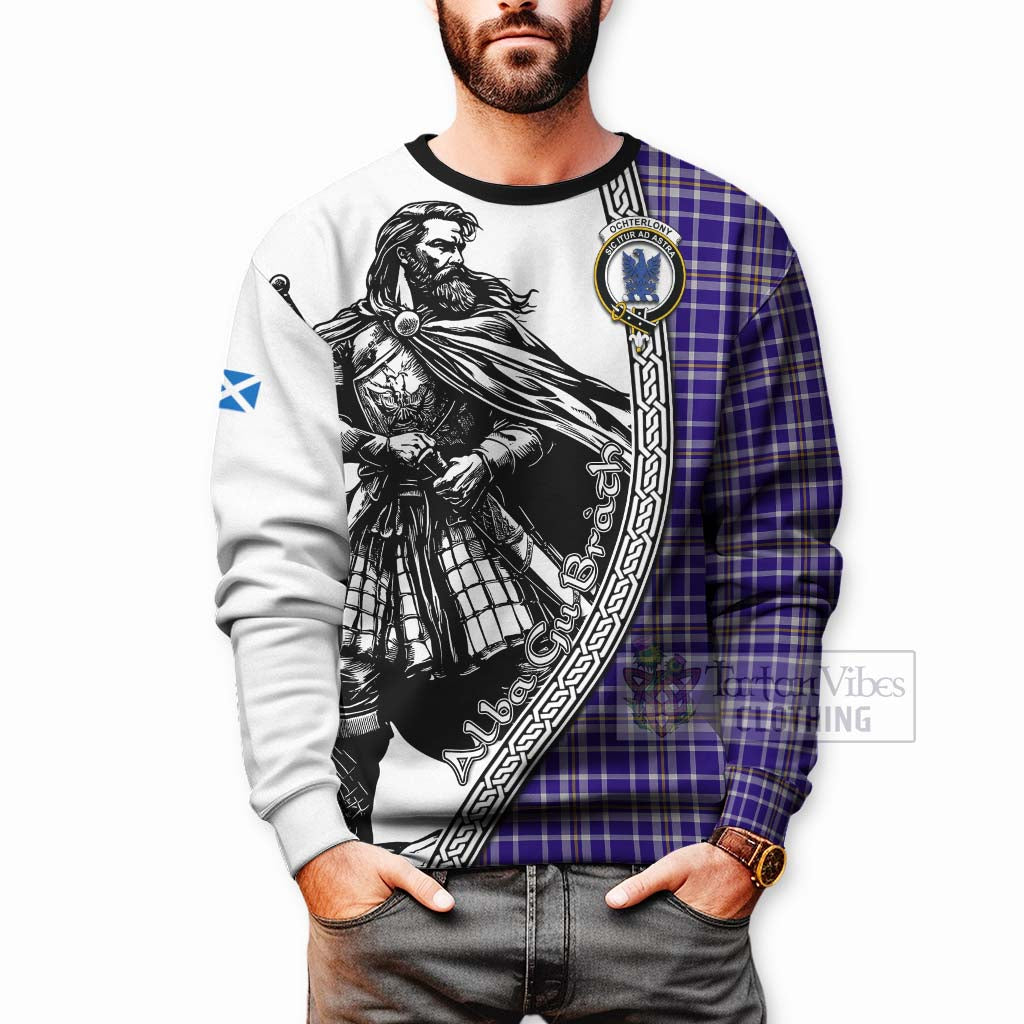Ochterlony Tartan Clan Crest Sweatshirt with Highlander Warrior Celtic Style - Tartan Vibes Clothing
