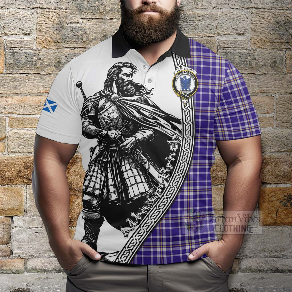 Ochterlony Tartan Clan Crest Polo Shirt with Highlander Warrior Celtic Style - Tartan Vibes Clothing