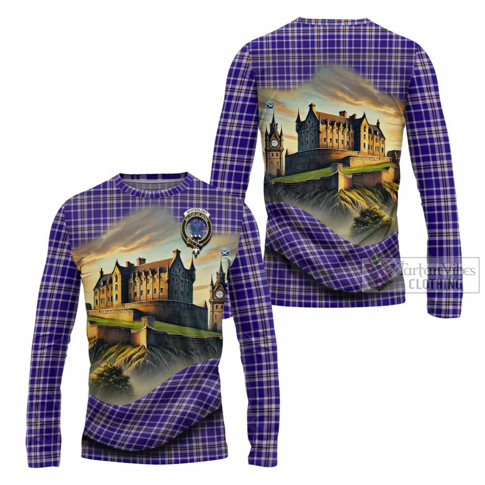 Ochterlony Tartan Family Crest Long Sleeve T-Shirt with Scottish Ancient Castle Style - Tartan Vibes Clothing