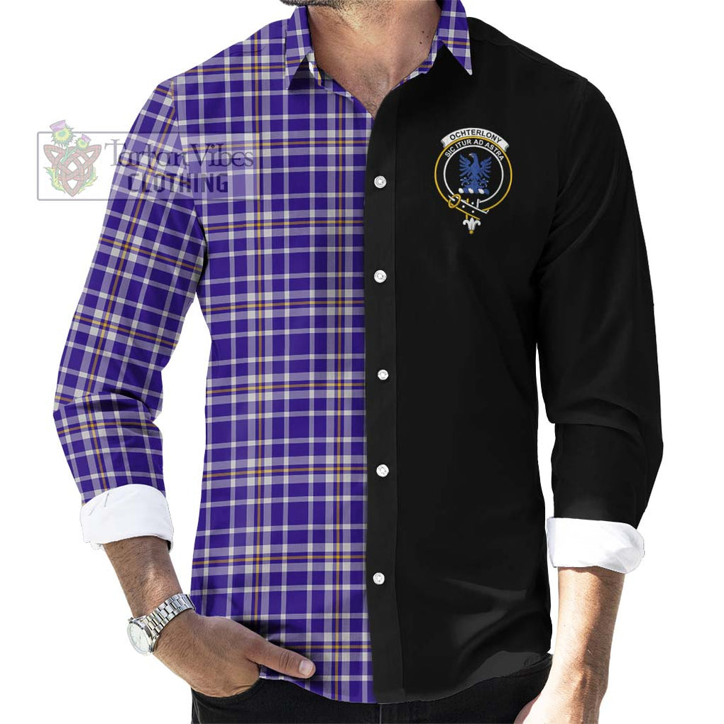 Ochterlony Tartan Long Sleeve Button Shirt with Family Crest and Half Of Me Style - Tartanvibesclothing Shop