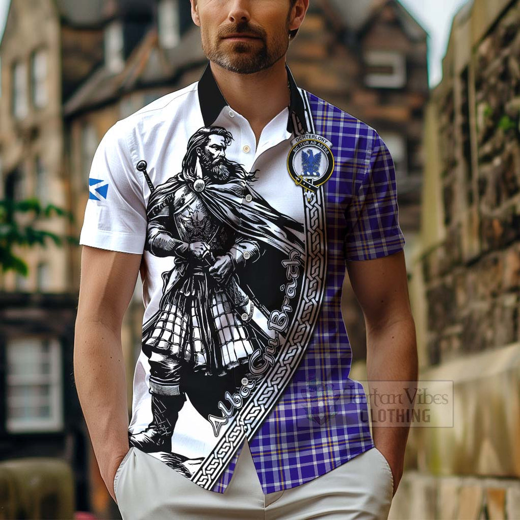 Ochterlony Tartan Clan Crest Hawaiian Shirt with Highlander Warrior Celtic Style - Tartan Vibes Clothing