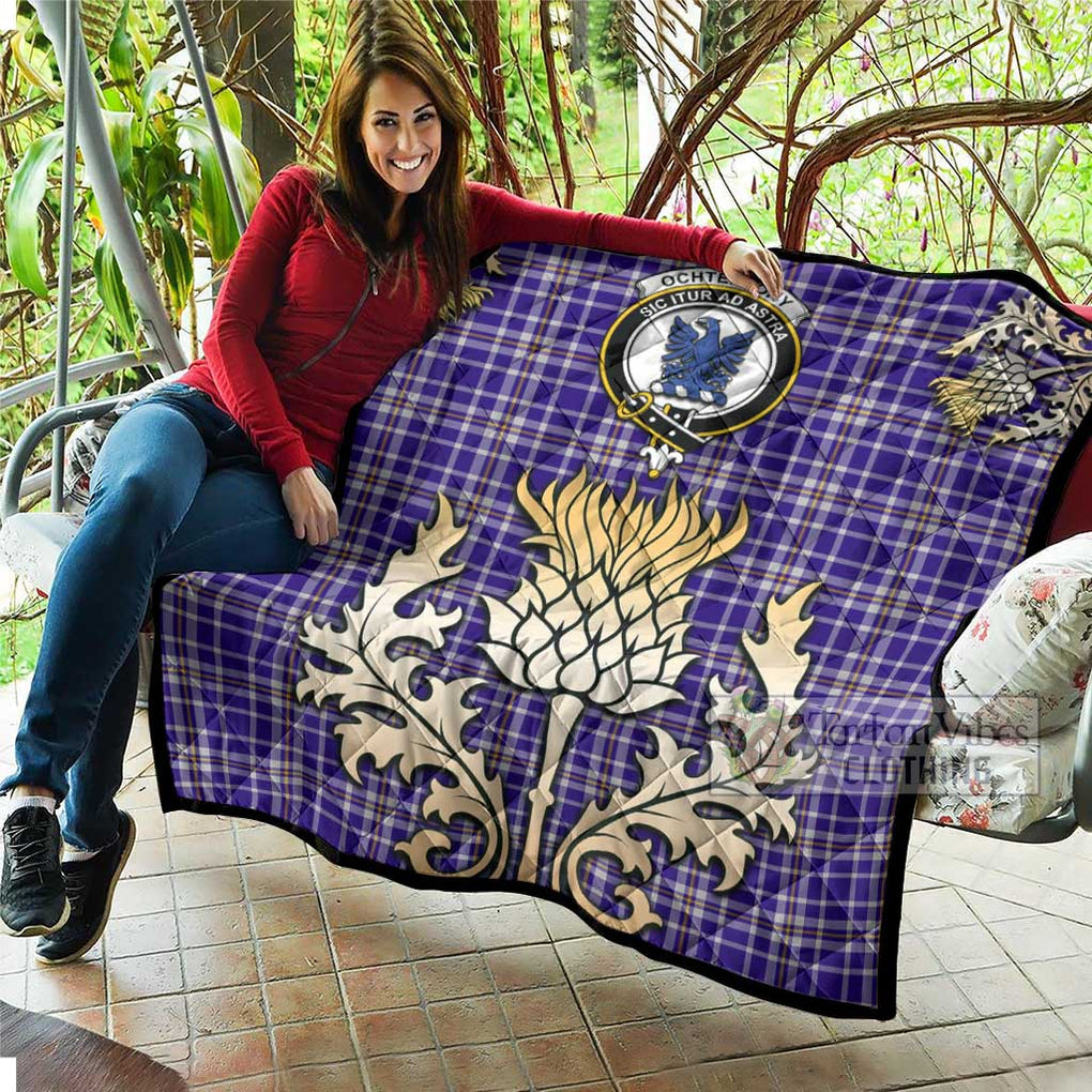 Tartan Vibes Clothing Ochterlony Tartan Quilt with Family Crest and Golden Thistle Style
