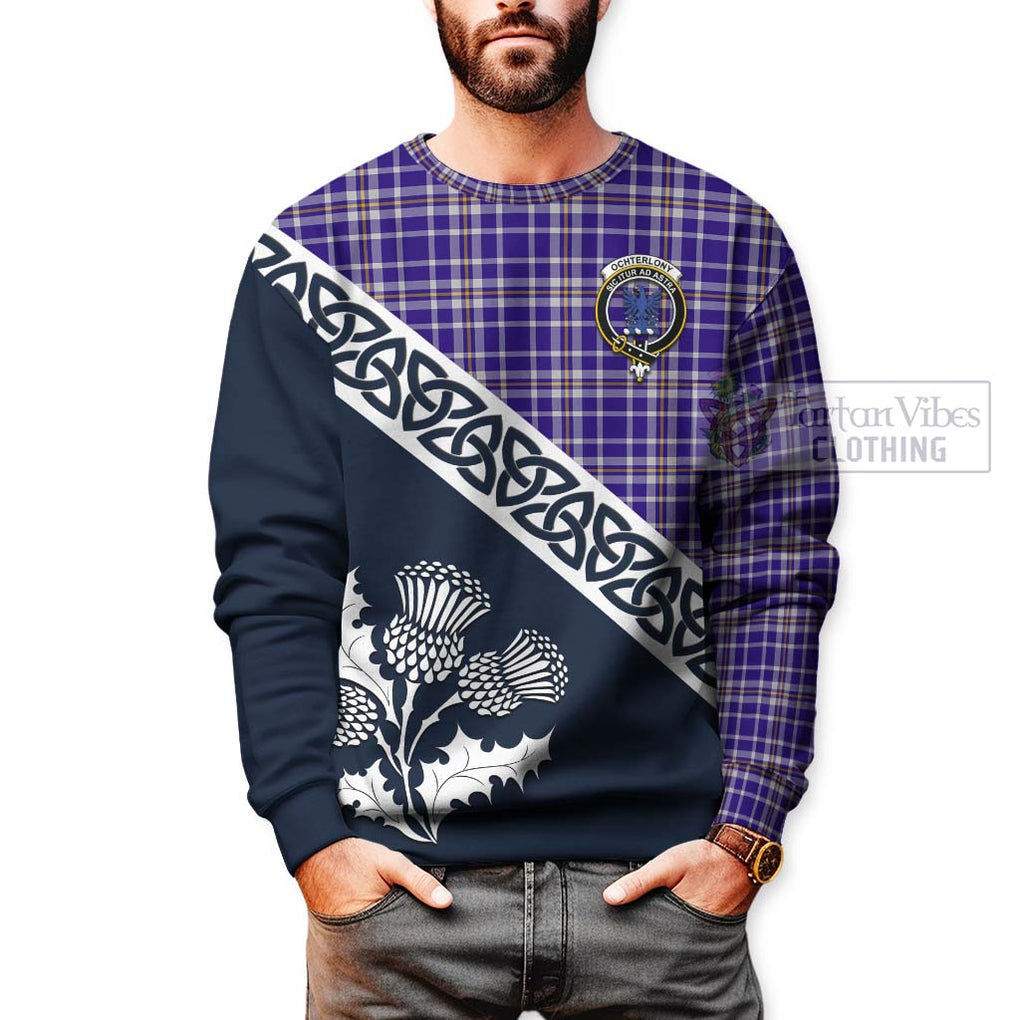Ochterlony Tartan Sweatshirt Featuring Thistle and Scotland Map - Tartan Vibes Clothing