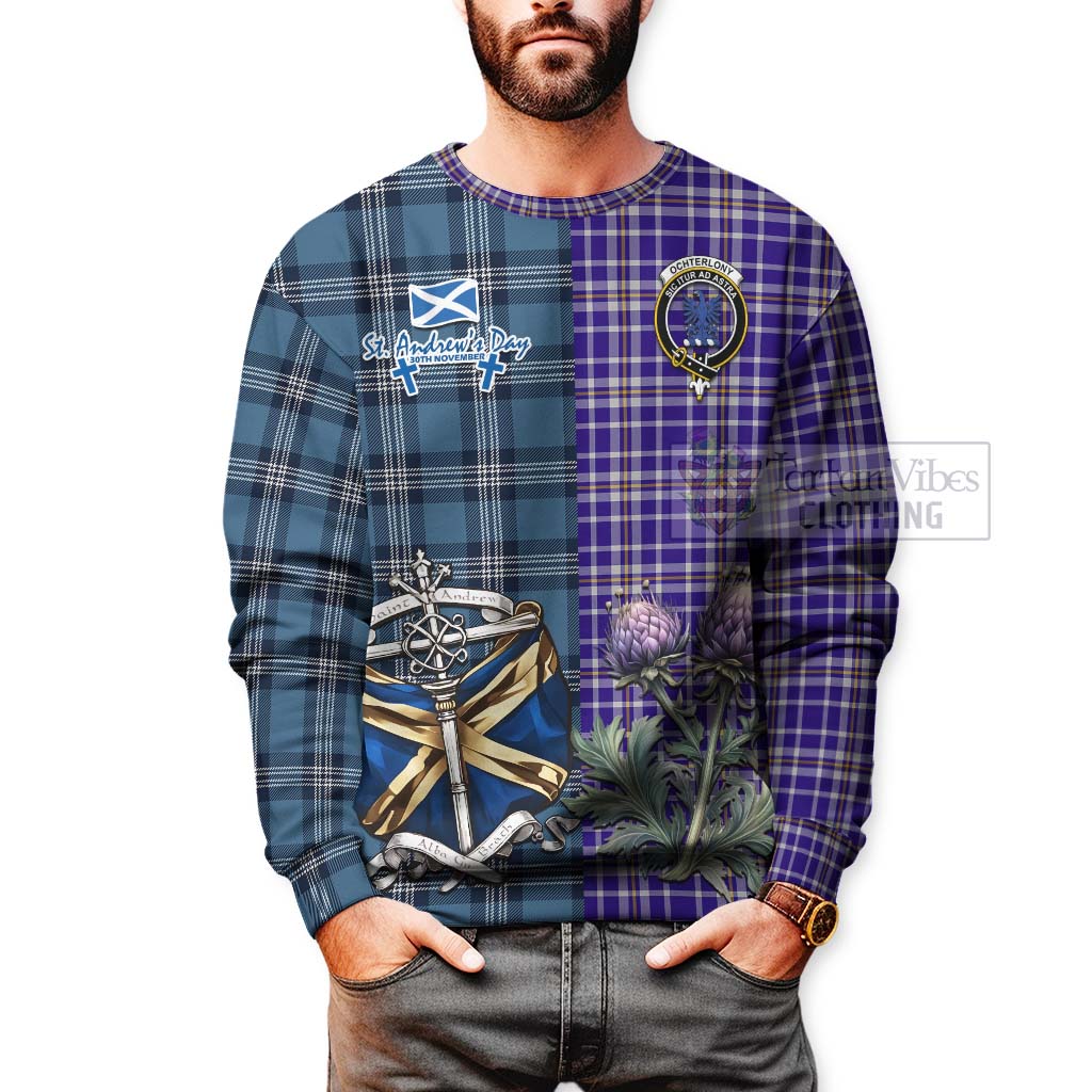 Ochterlony Tartan Sweatshirt Happy St. Andrew's Day Half Tartan Style - Tartan Vibes Clothing