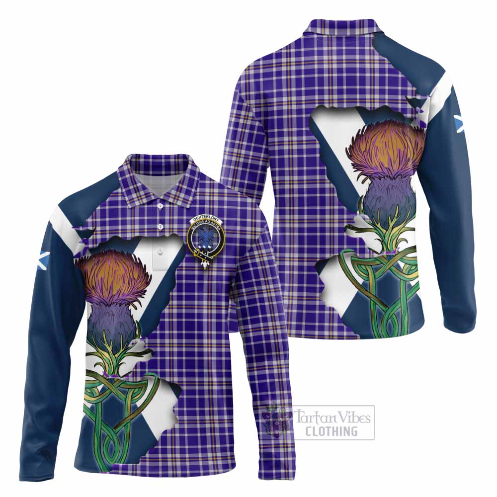 Ochterlony Tartan Family Crest Long Sleeve Polo Shirt Scottish Thistle Celtic Inspired - Tartan Vibes Clothing