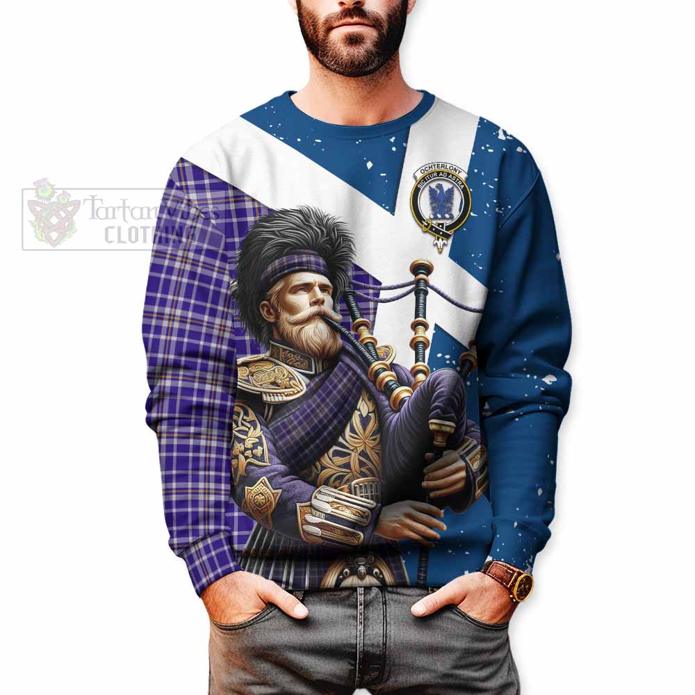Ochterlony Tartan Sweatshirt with Family Crest Scottish Bagpiper Vibes - Tartan Vibes Clothing