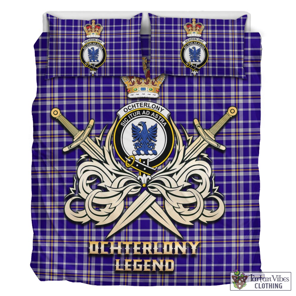 Tartan Vibes Clothing Ochterlony Tartan Bedding Set with Clan Crest and the Golden Sword of Courageous Legacy