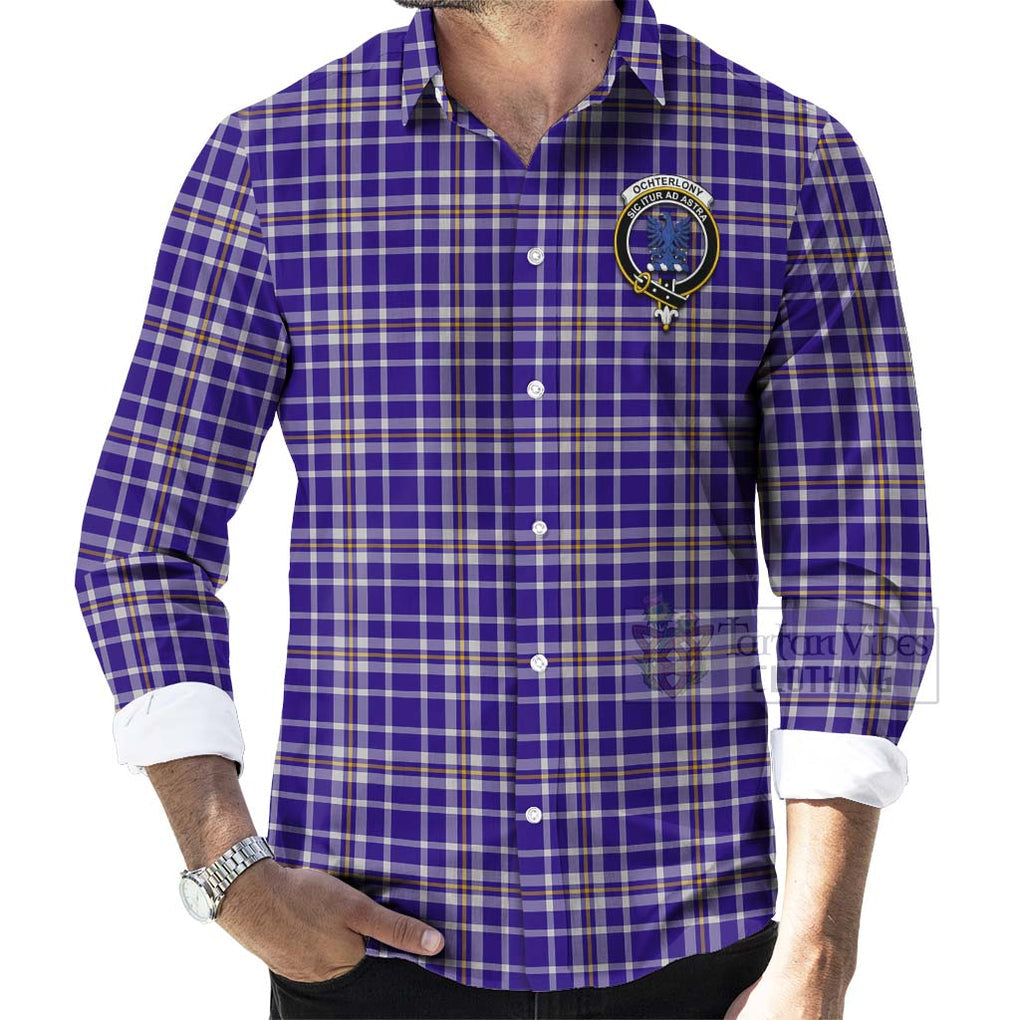Ochterlony Tartan Long Sleeve Button Shirt with Family Crest Celtic Skull Style - Tartan Vibes Clothing