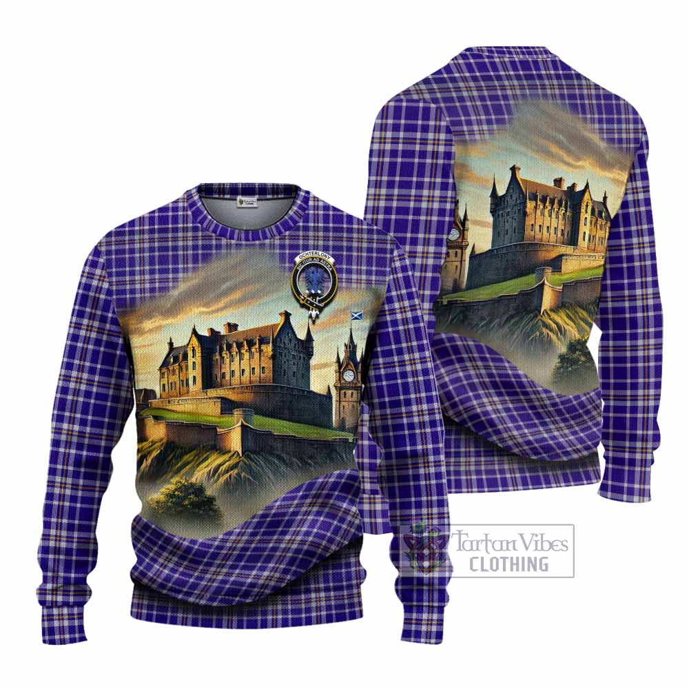 Ochterlony Tartan Family Crest Knitted Sweater with Scottish Ancient Castle Style - Tartan Vibes Clothing