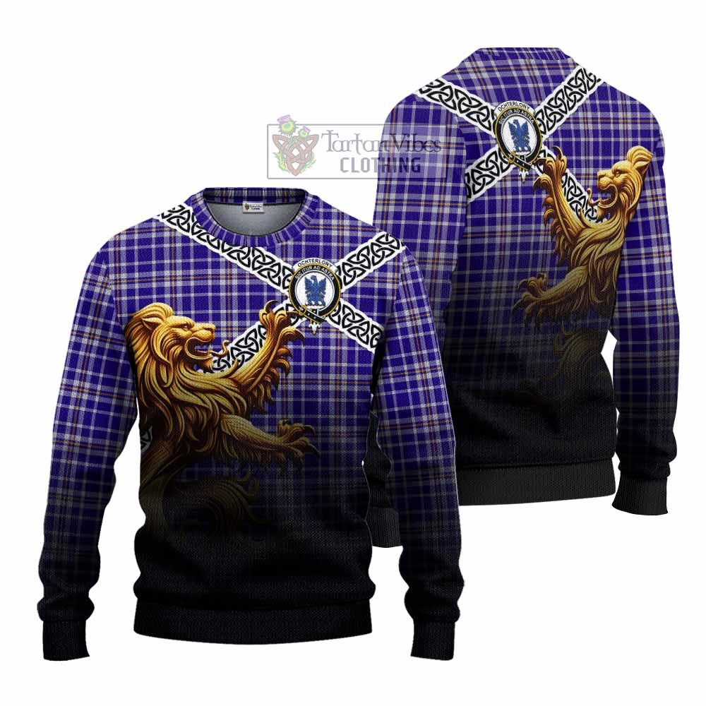 Ochterlony Crest Tartan Knitted Sweater with Golden Lion Emblem Celtic Style - Tartan Vibes Clothing