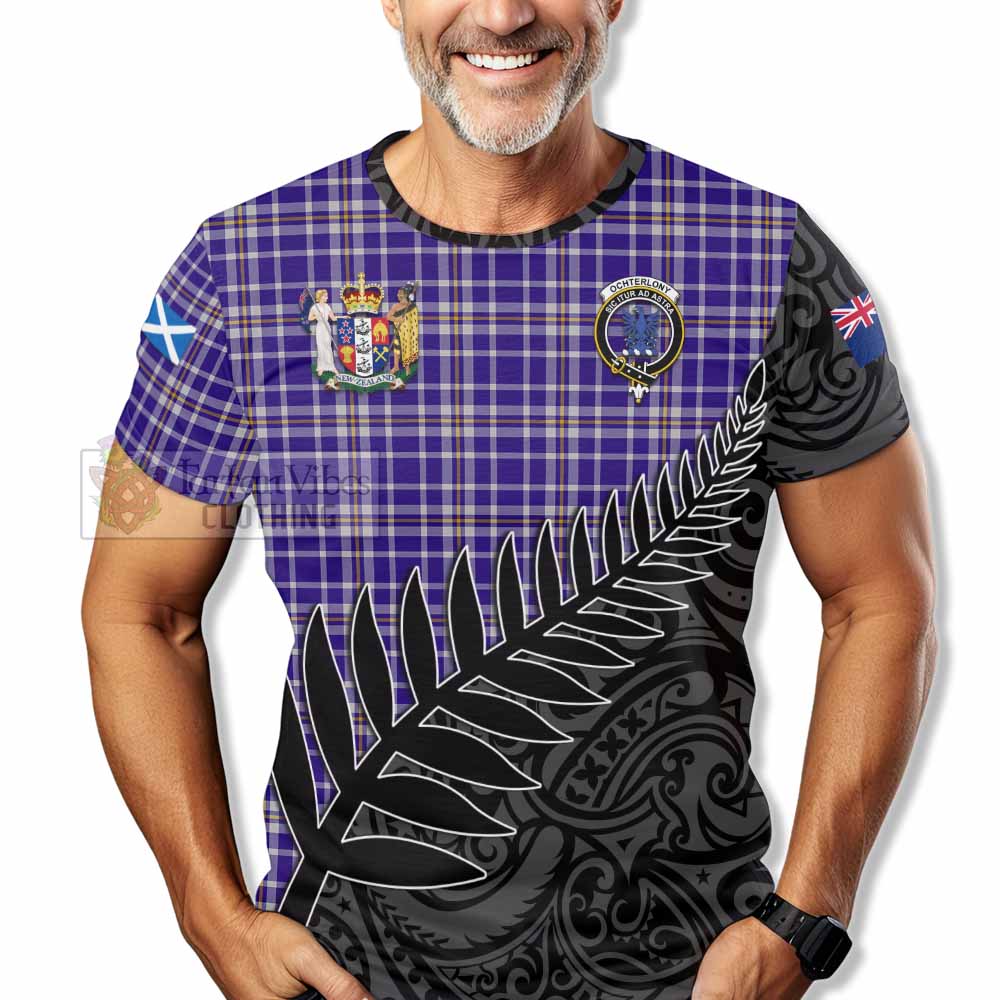 Tartan Vibes Clothing Ochterlony Crest Tartan T-Shirt with New Zealand Silver Fern Half Style
