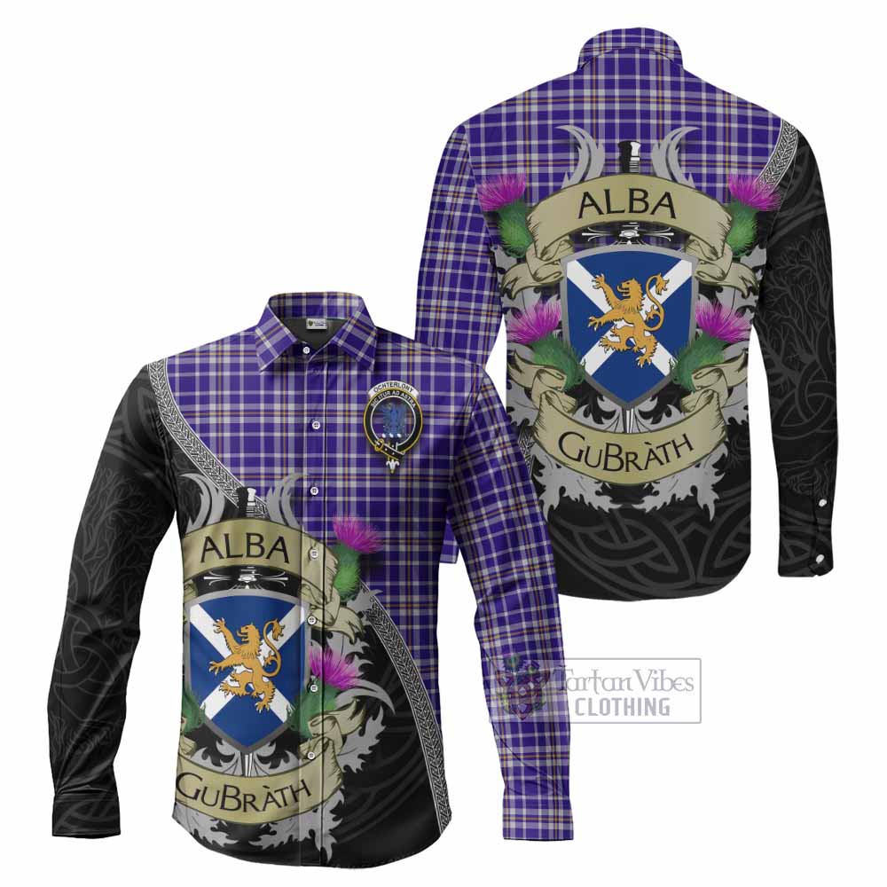 Ochterlony Tartan Family Crest Long Sleeve Button Shirt Lion Rampant Royal Thistle Shield Celtic Inspired - Tartan Vibes Clothing