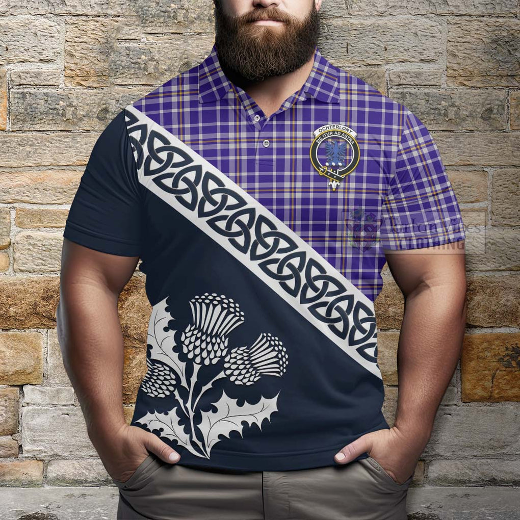 Ochterlony Tartan Polo Shirt Featuring Thistle and Scotland Map - Tartanvibesclothing Store