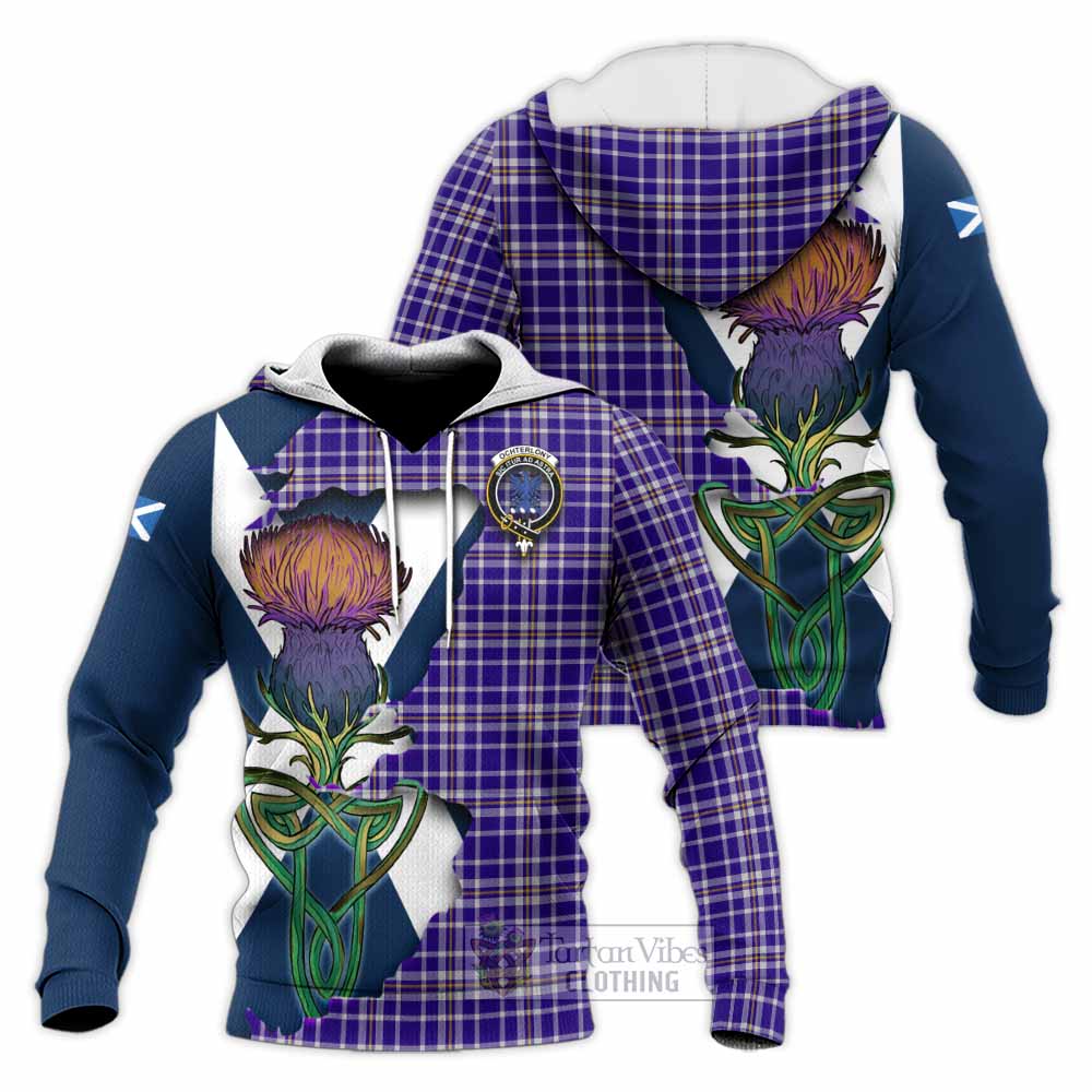 Ochterlony Tartan Family Crest Knitted Hoodie Scottish Thistle Celtic Inspired - Tartan Vibes Clothing