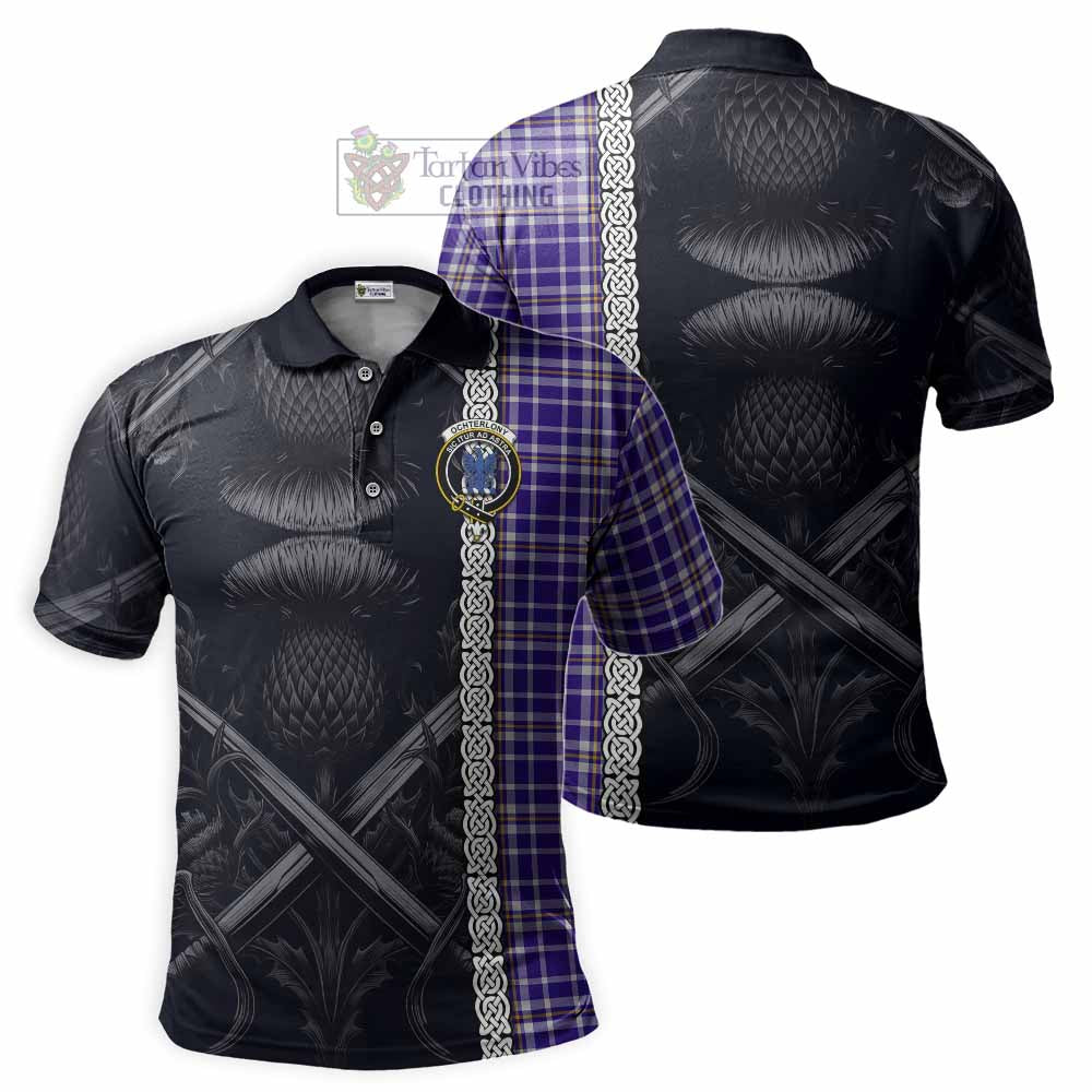 Ochterlony Tartan Polo Shirt with Family Crest Cross Sword Thistle Celtic Vibes - Tartan Vibes Clothing