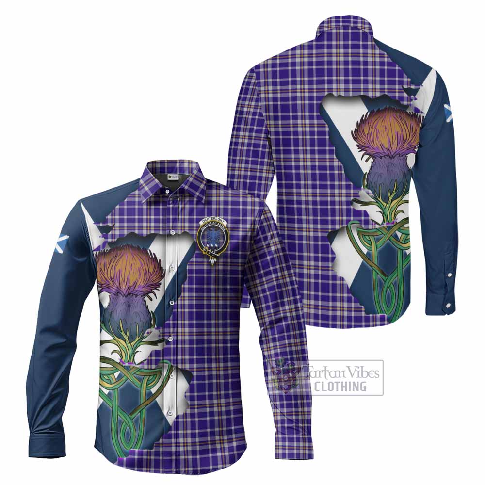 Ochterlony Tartan Family Crest Long Sleeve Button Shirt Scottish Thistle Celtic Inspired - Tartan Vibes Clothing