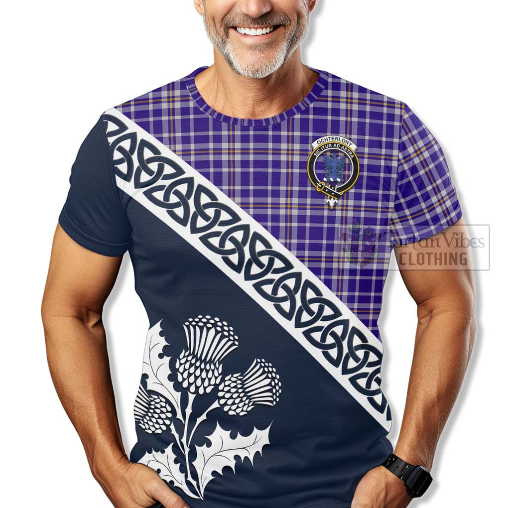 Ochterlony Tartan T-Shirt Featuring Thistle and Scotland Map - Tartanvibesclothing Store
