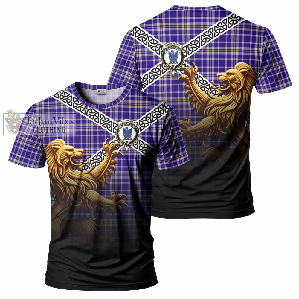 Ochterlony Crest Tartan T-Shirt with Golden Lion Emblem Celtic Style - Tartan Vibes Clothing
