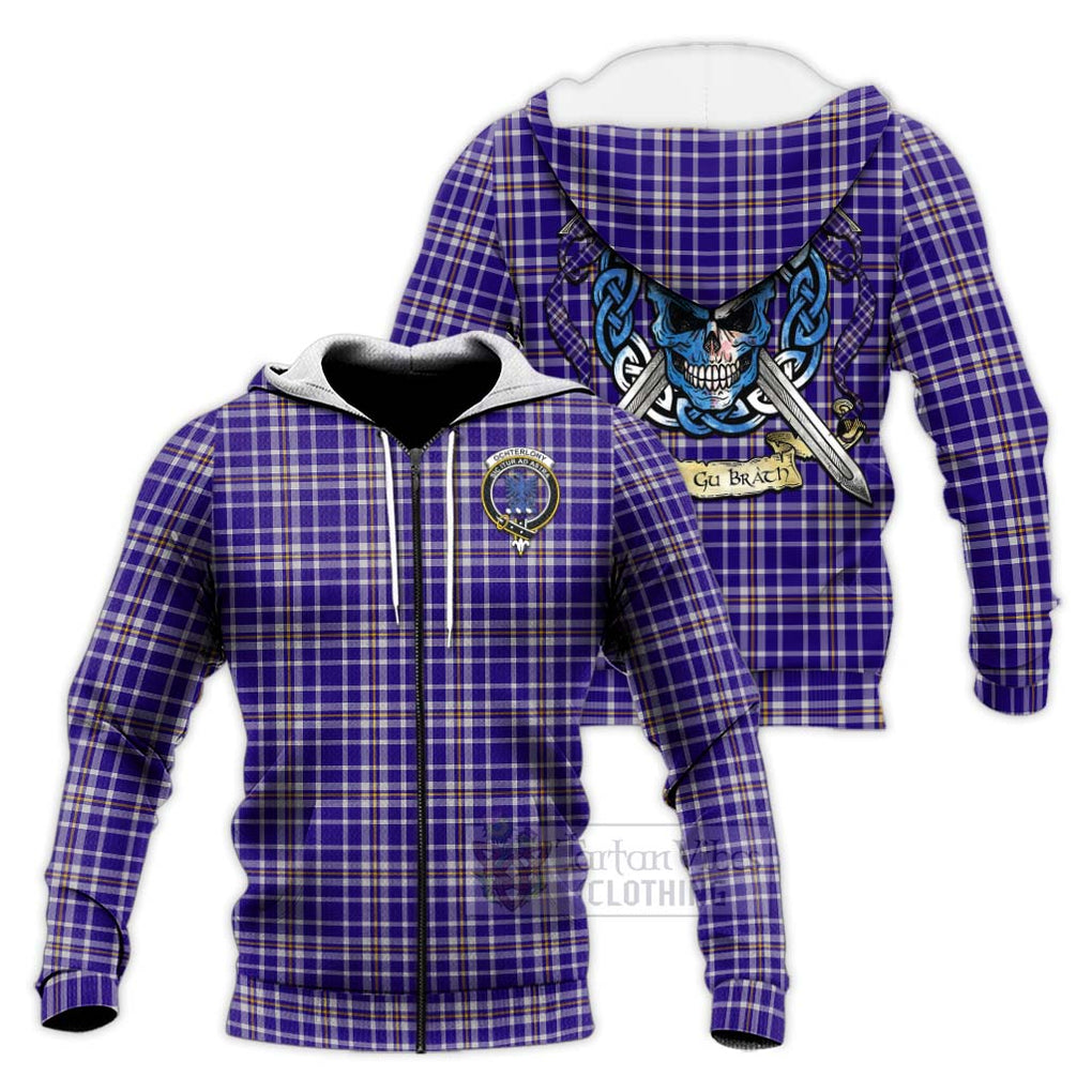 Ochterlony Tartan Knitted Hoodie with Family Crest Celtic Skull Style Unisex Knitted Zip Hoodie - Tartan Vibes Clothing